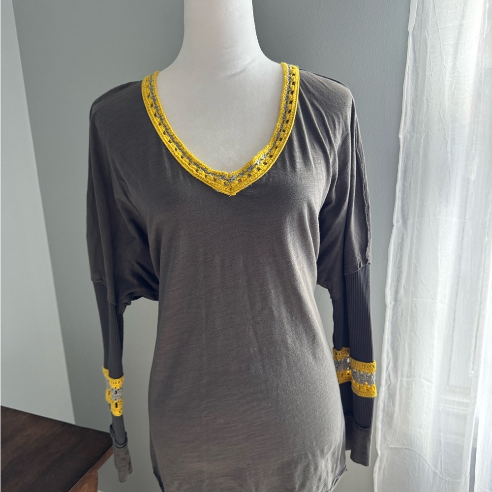 Embellished Brown Top with Yellow Accents